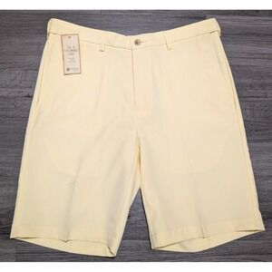 NWT Haggar Men's Light Yellow Cool 18 Performance Flat Front Shorts Size 34x9.5